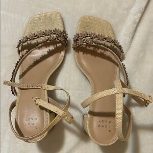 a new day Tan Strappy Sandals with Floral Details